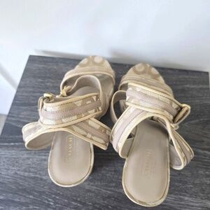 COACH Maralee Wedge Sandals Signature Brown Sz 10